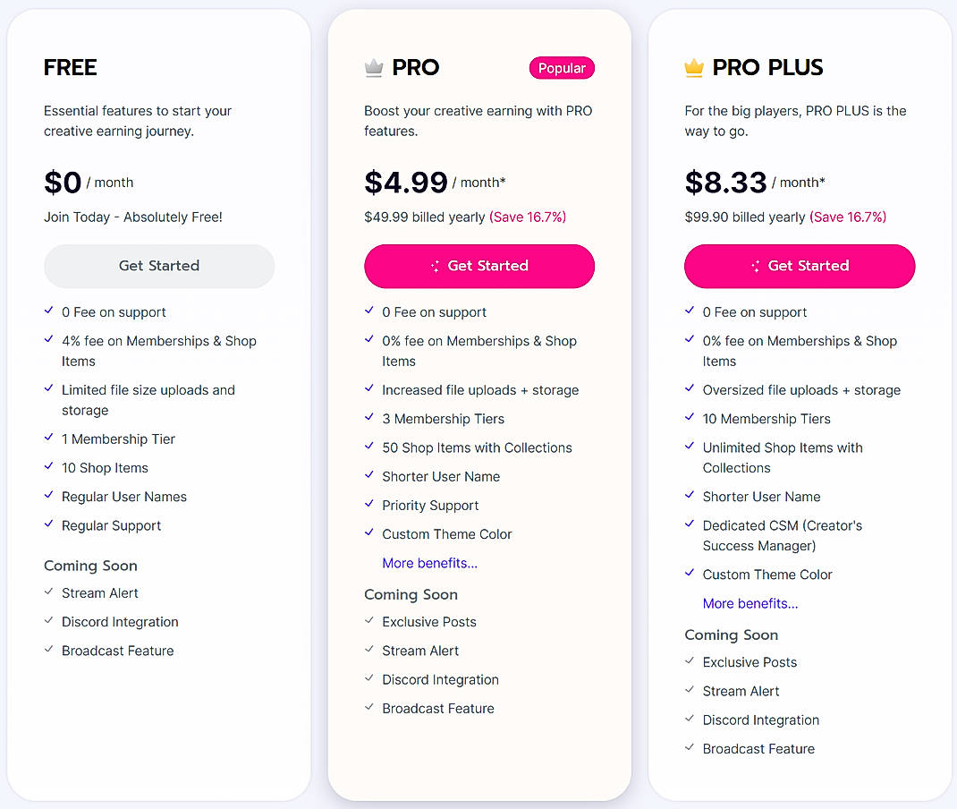Pricing screenshot