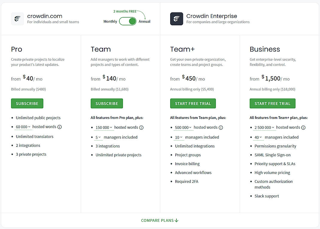 Pricing screenshot