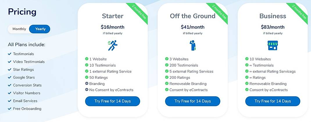 Pricing screenshot