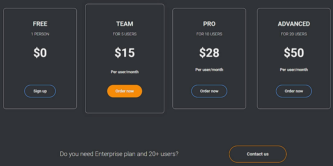 Pricing screenshot