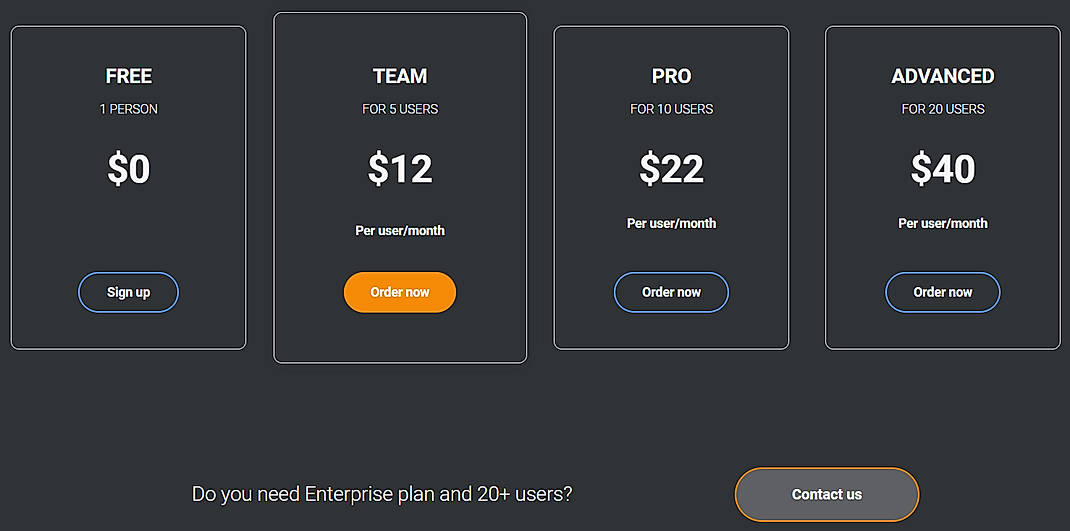 Pricing screenshot