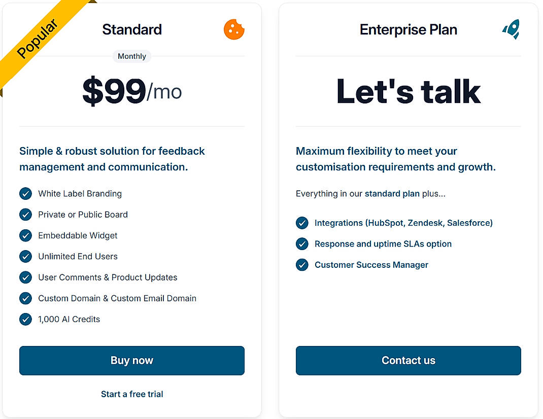 Pricing screenshot