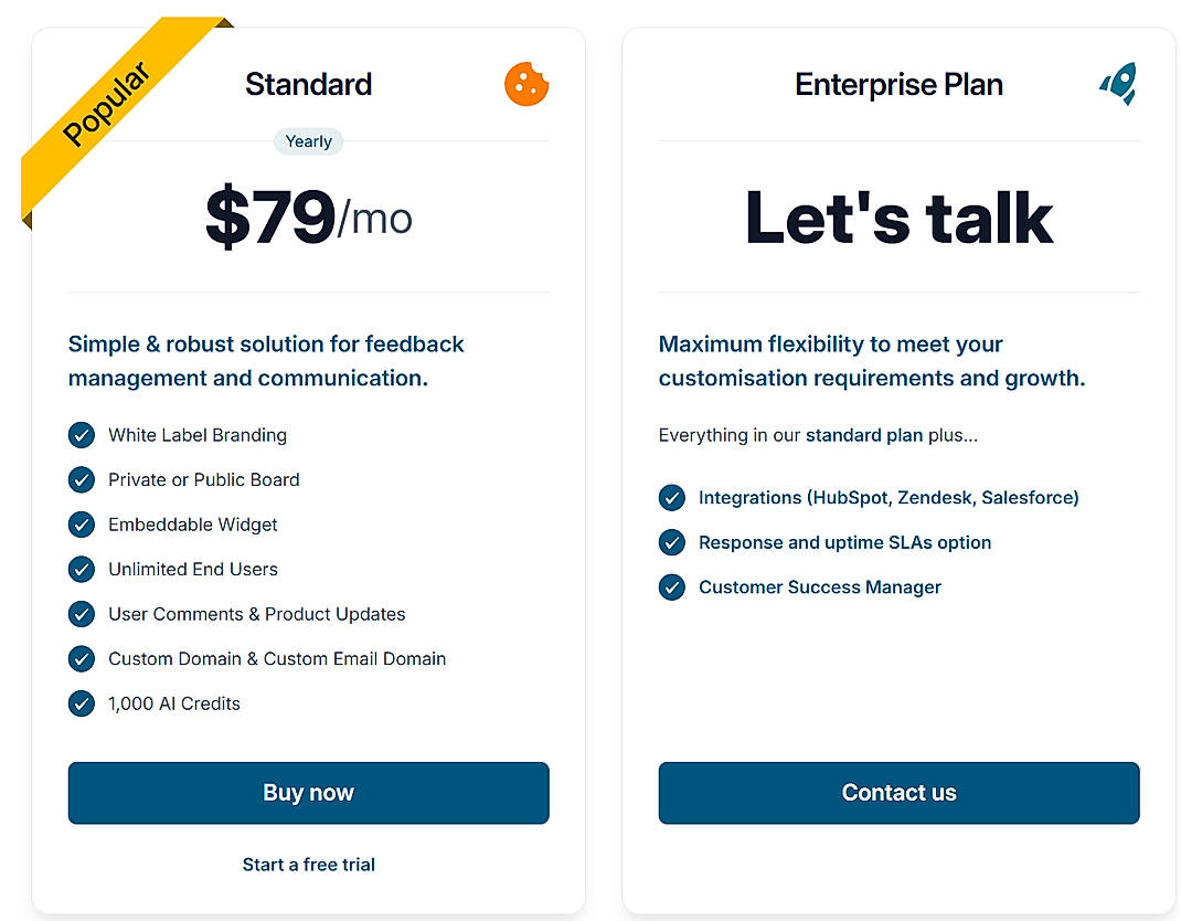 Pricing screenshot