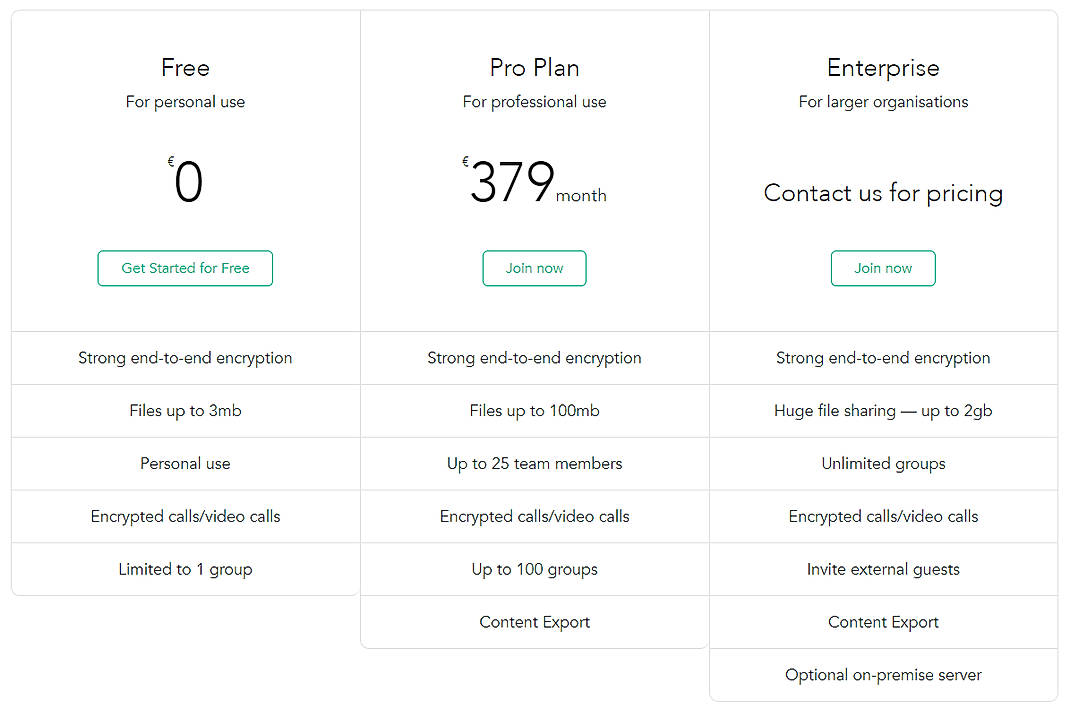 Pricing screenshot