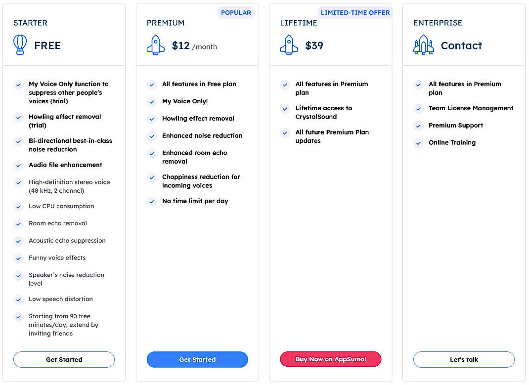 Pricing screenshot