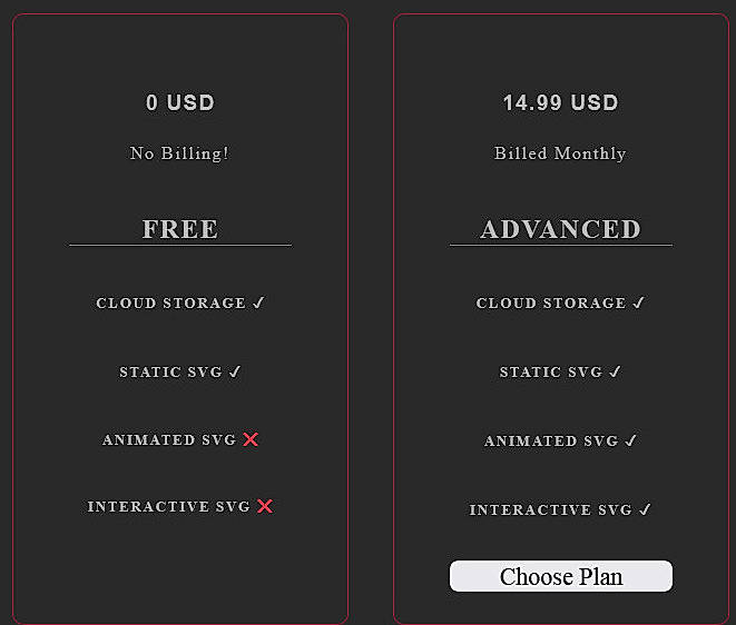 Pricing screenshot