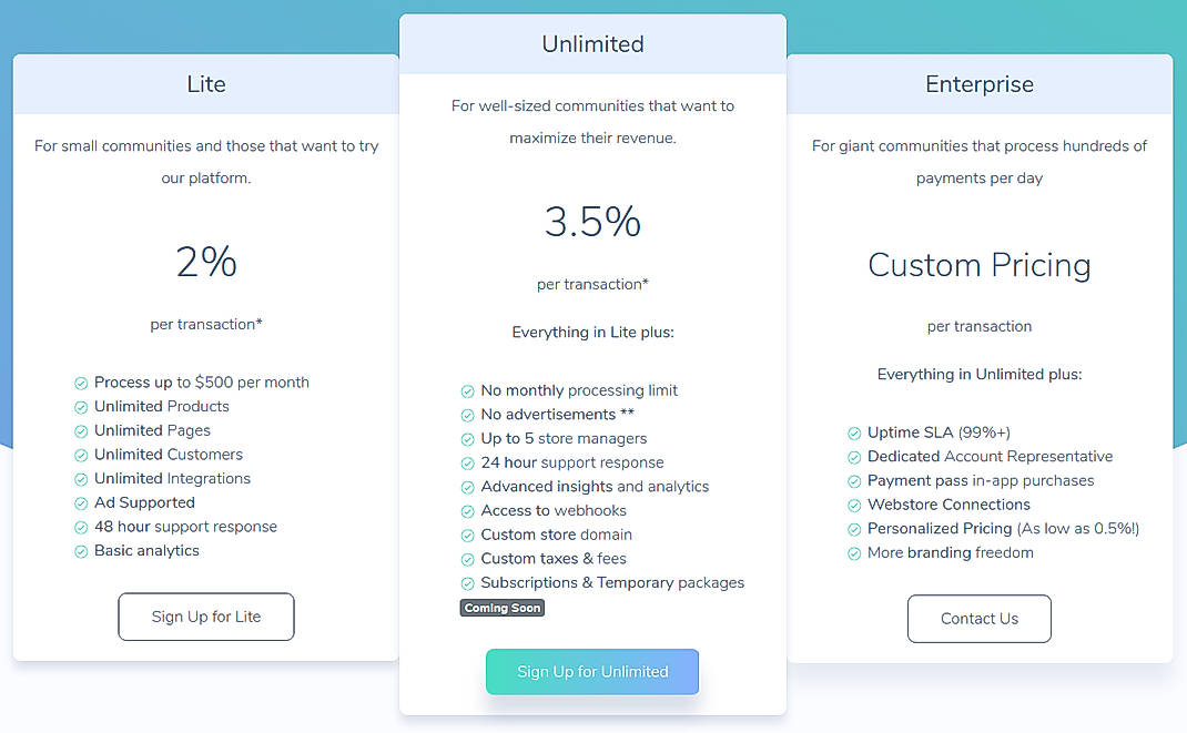 Pricing screenshot