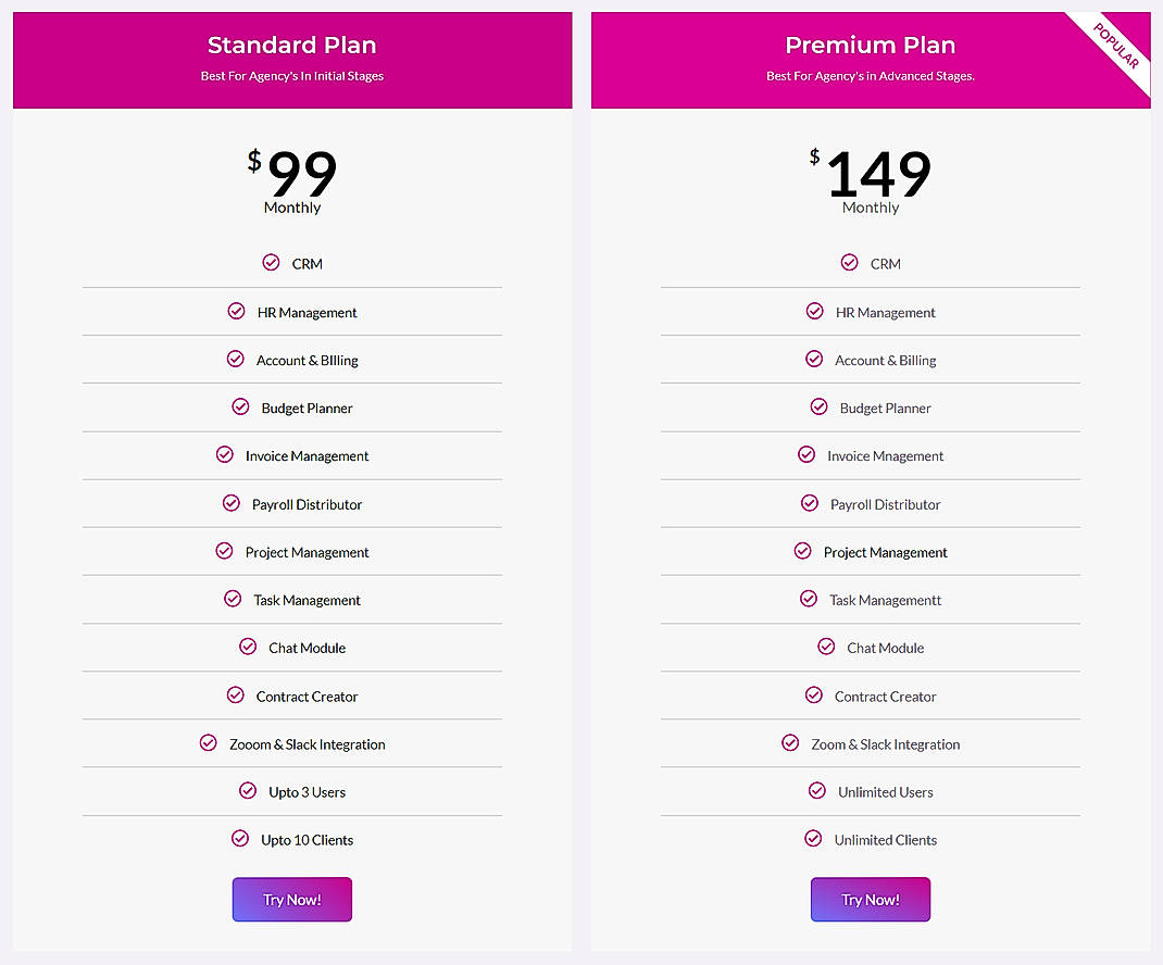 Pricing screenshot