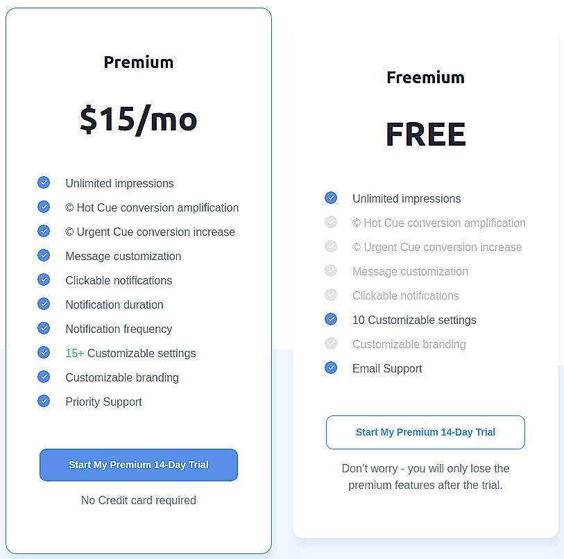 Pricing screenshot