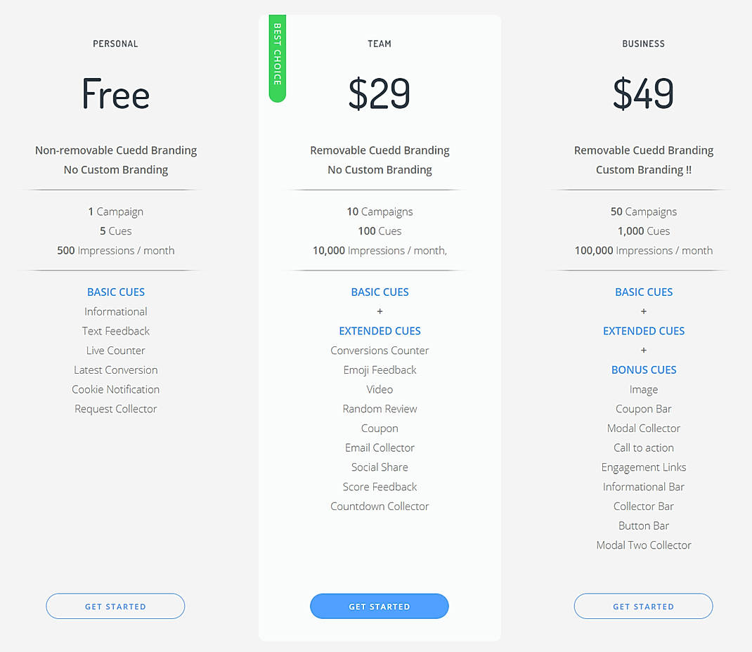 Pricing screenshot