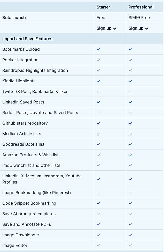 Pricing screenshot