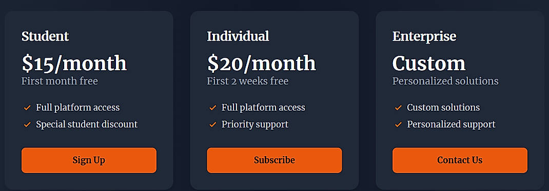 Pricing screenshot