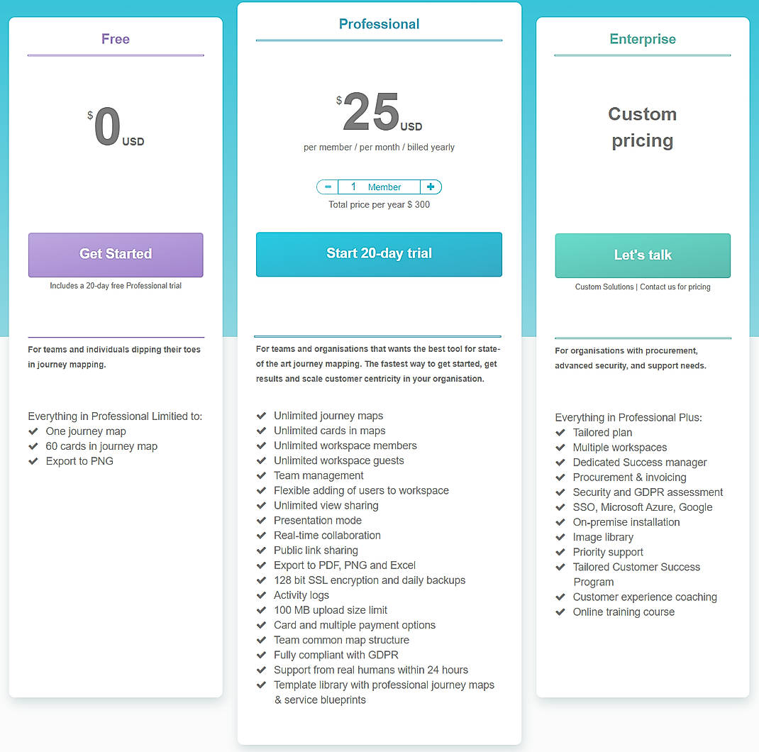 Pricing screenshot