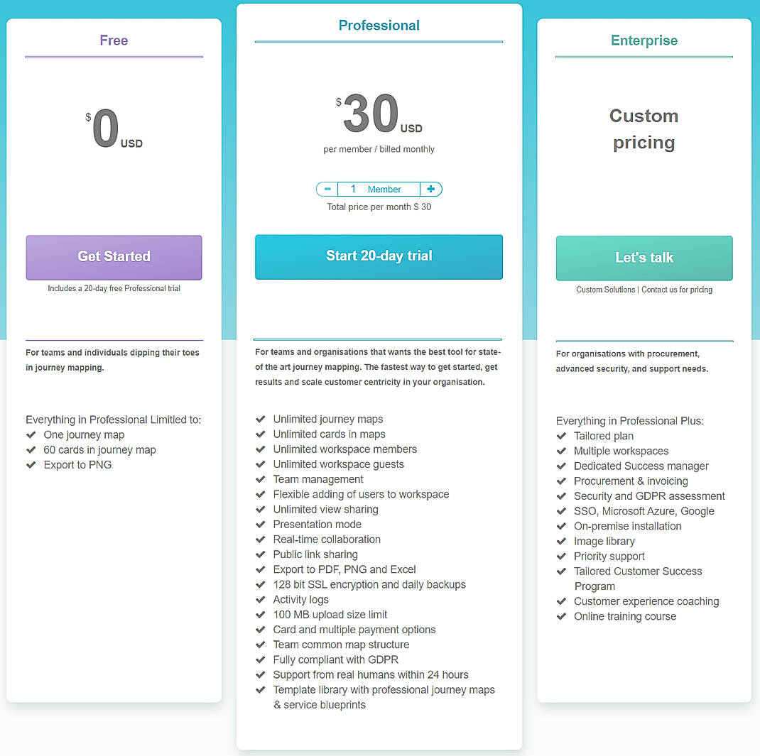 Pricing screenshot