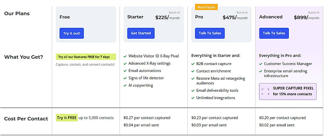 Pricing screenshot