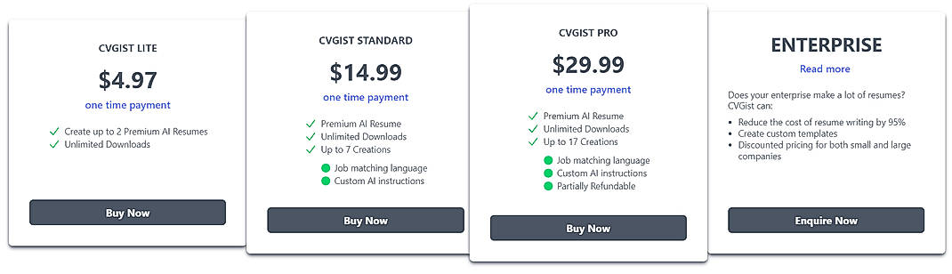 Pricing screenshot