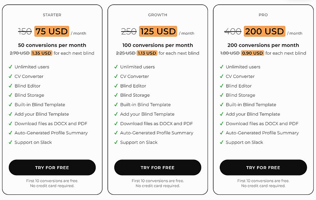 Pricing screenshot