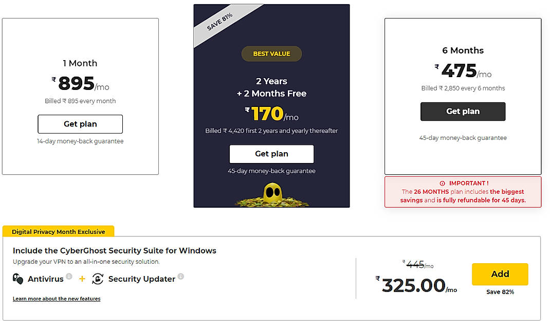 Pricing screenshot