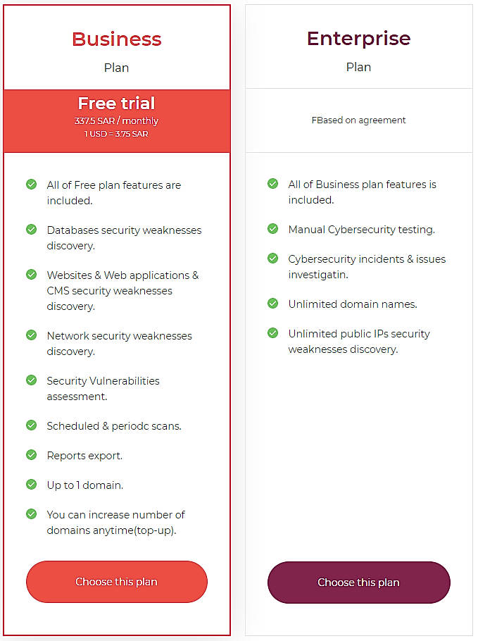 Pricing screenshot