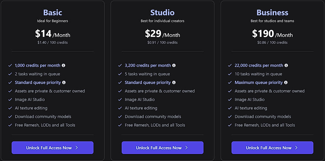 Pricing screenshot