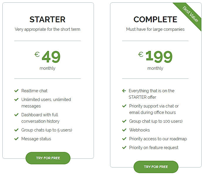 Pricing screenshot