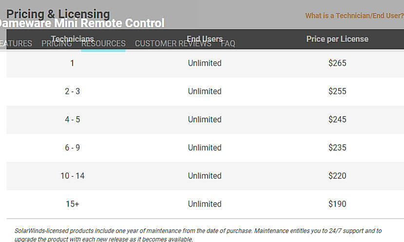 Pricing screenshot