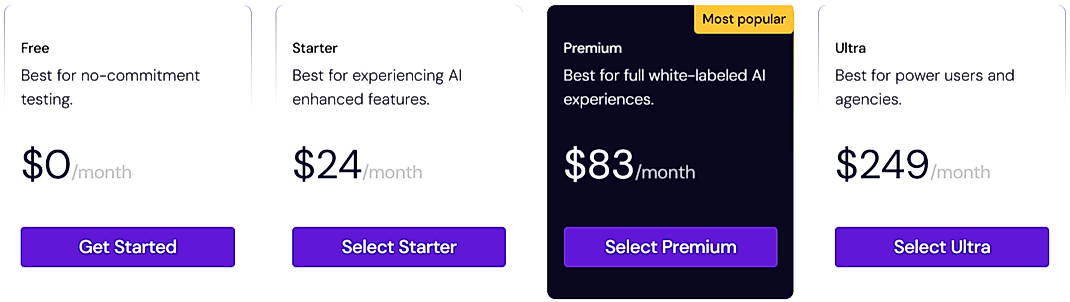 Pricing screenshot