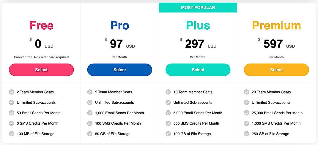 Pricing screenshot