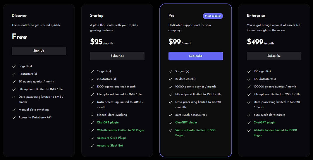 Pricing screenshot