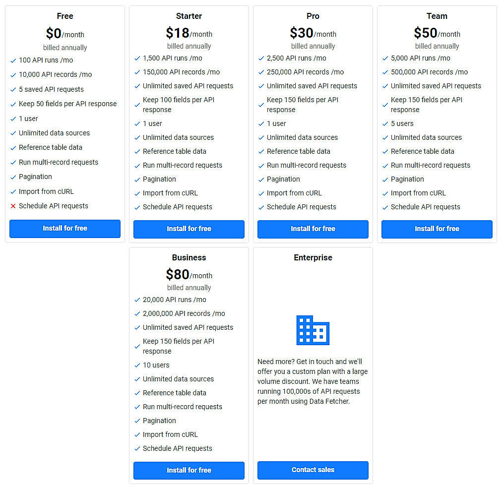 Pricing screenshot