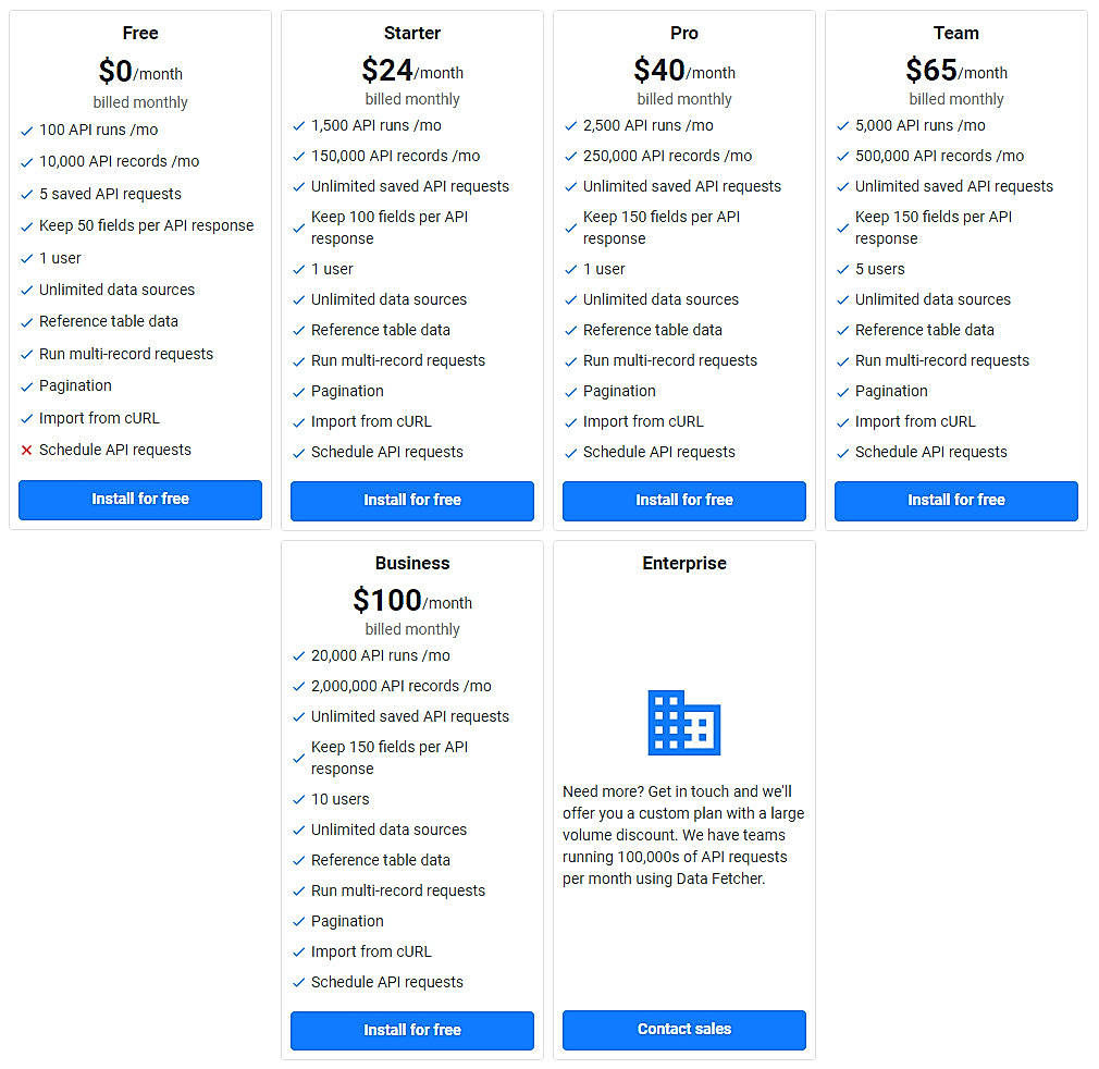 Pricing screenshot