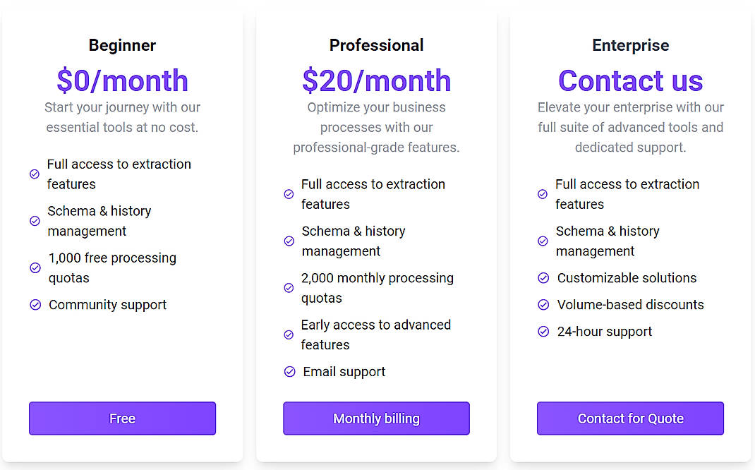 Pricing screenshot