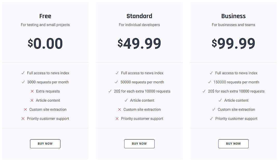 Pricing screenshot