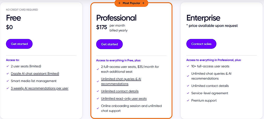 Pricing screenshot