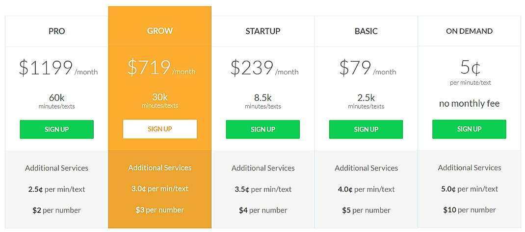 Pricing screenshot