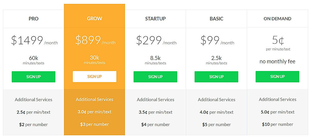 Pricing screenshot