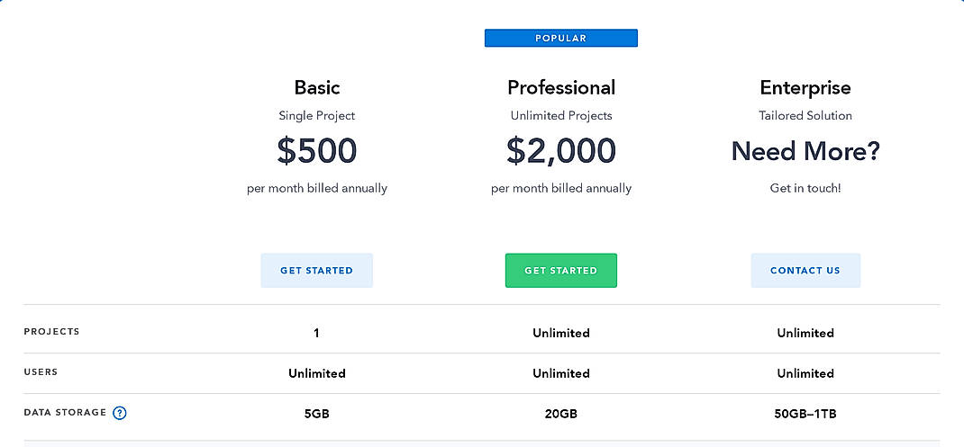 Pricing screenshot