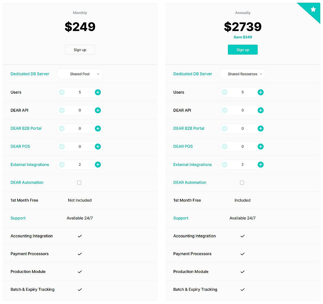 Pricing screenshot