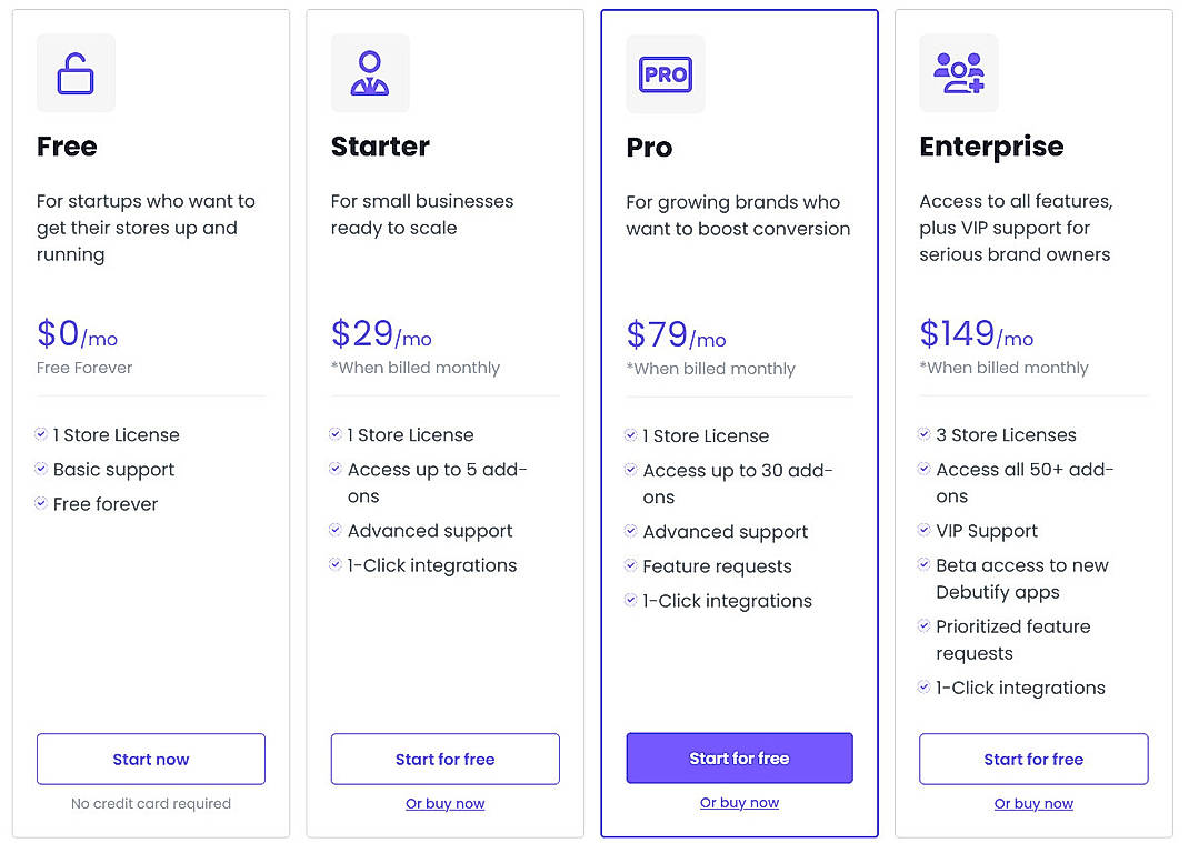 Pricing screenshot