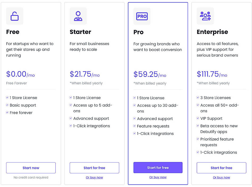 Pricing screenshot