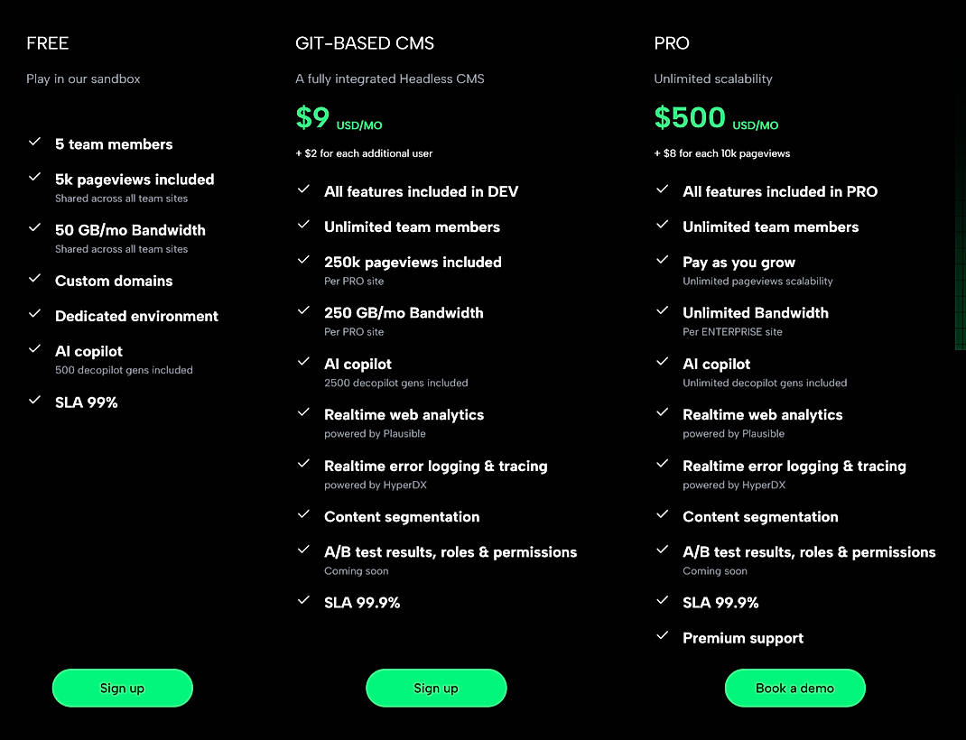 Pricing screenshot