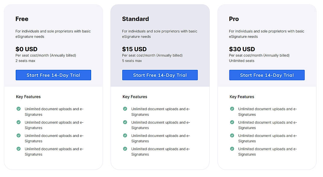 Pricing screenshot