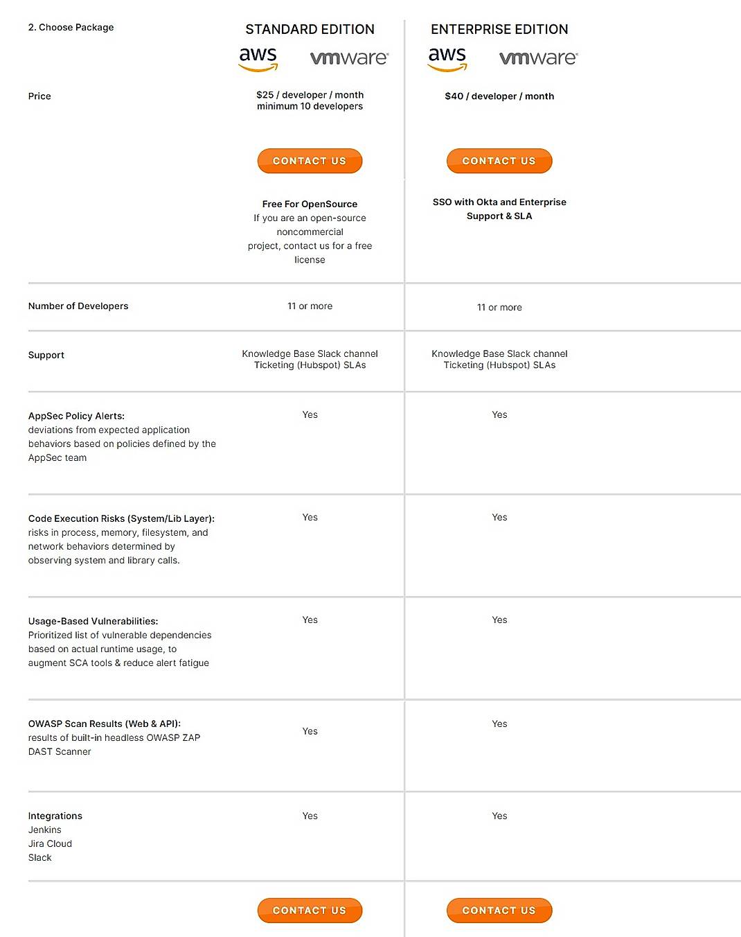 Pricing screenshot