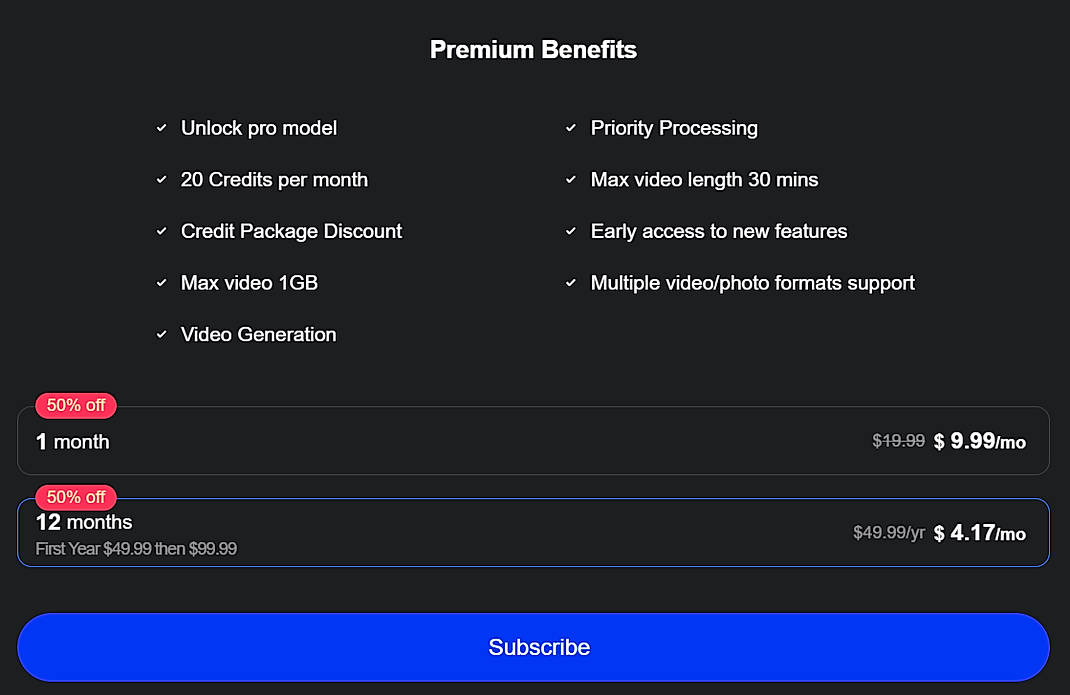 Pricing screenshot