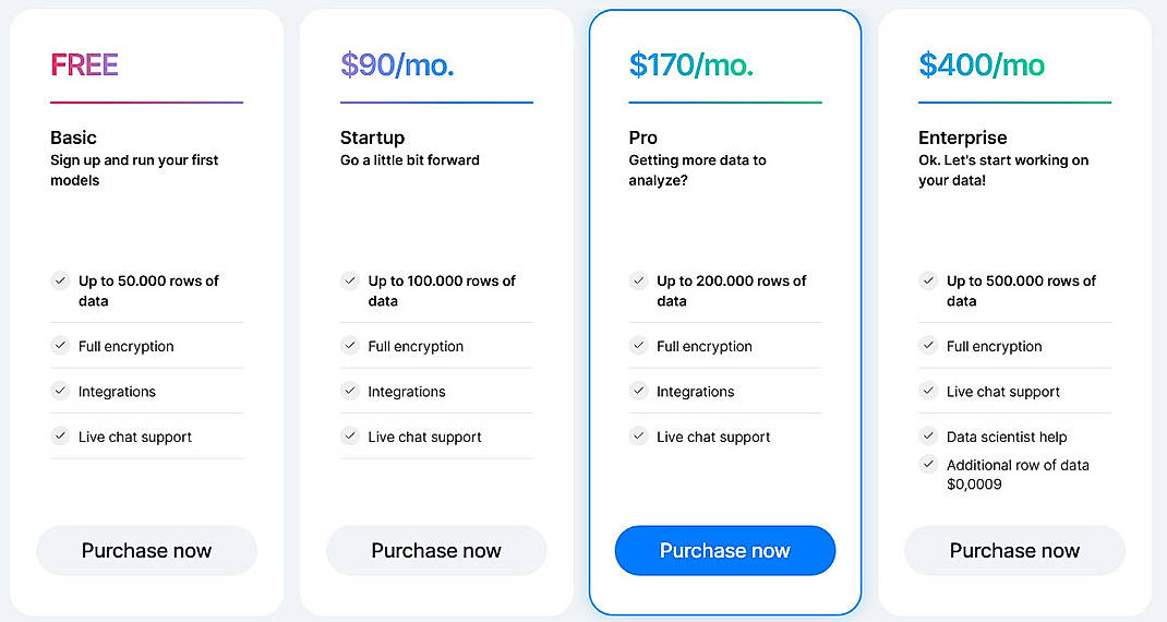 Pricing screenshot