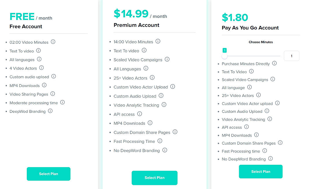 Pricing screenshot