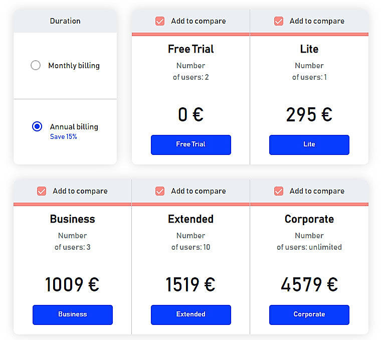 Pricing screenshot