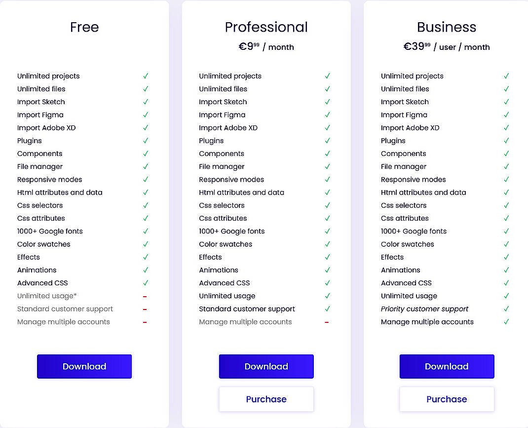Pricing screenshot