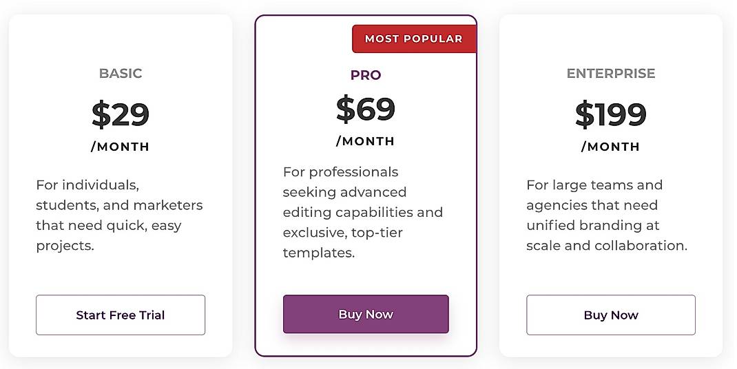 Pricing screenshot