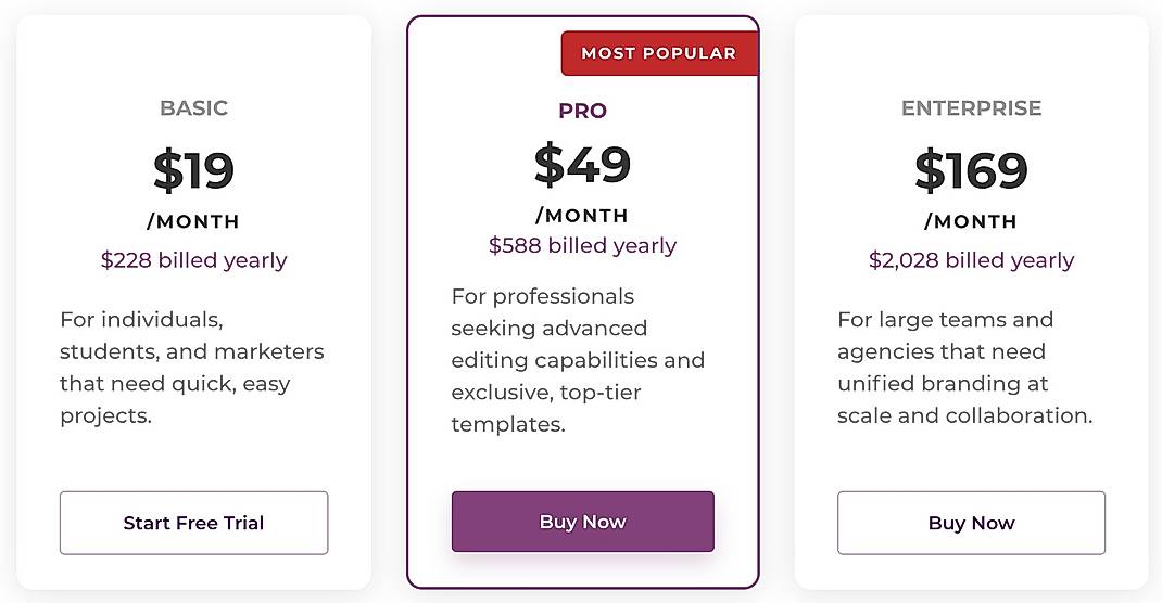 Pricing screenshot